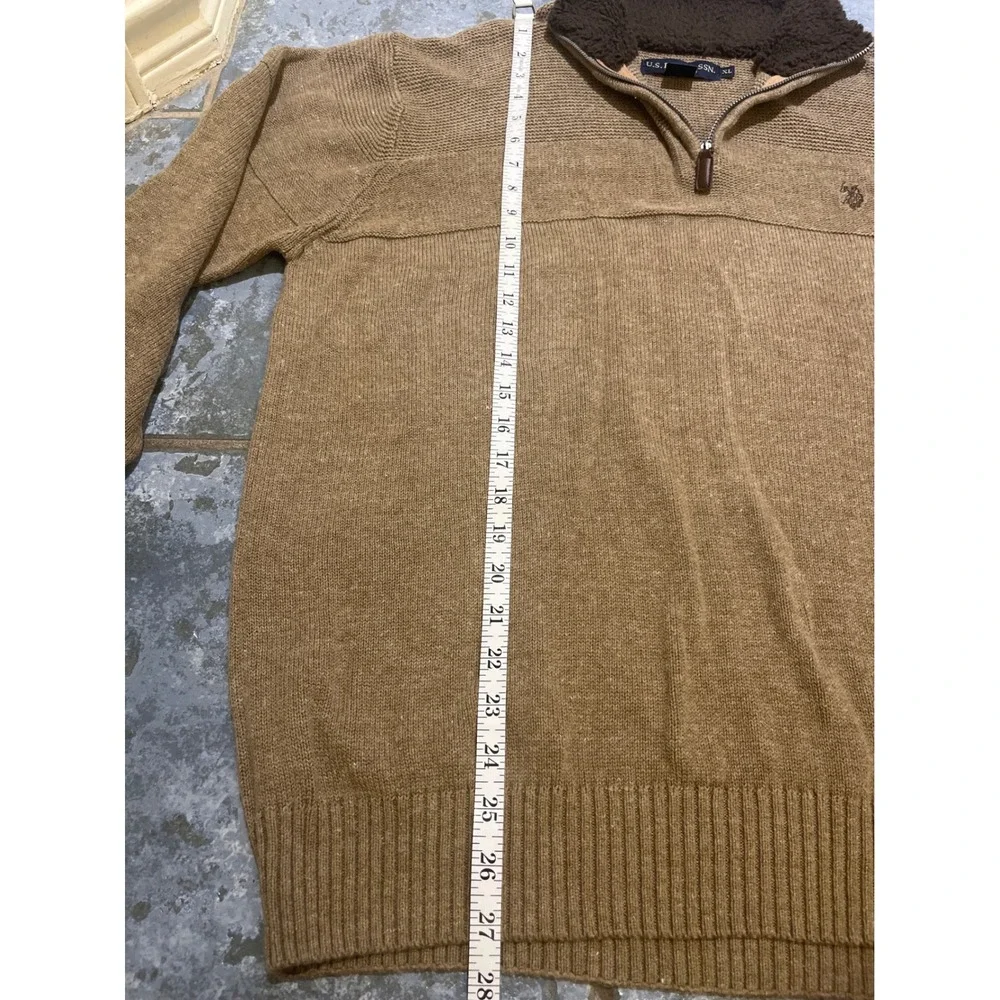 U.S. Polo Assn. Mens XL Quarter Zip Pullover Sweater Brown‎ Cotton Blend Casual